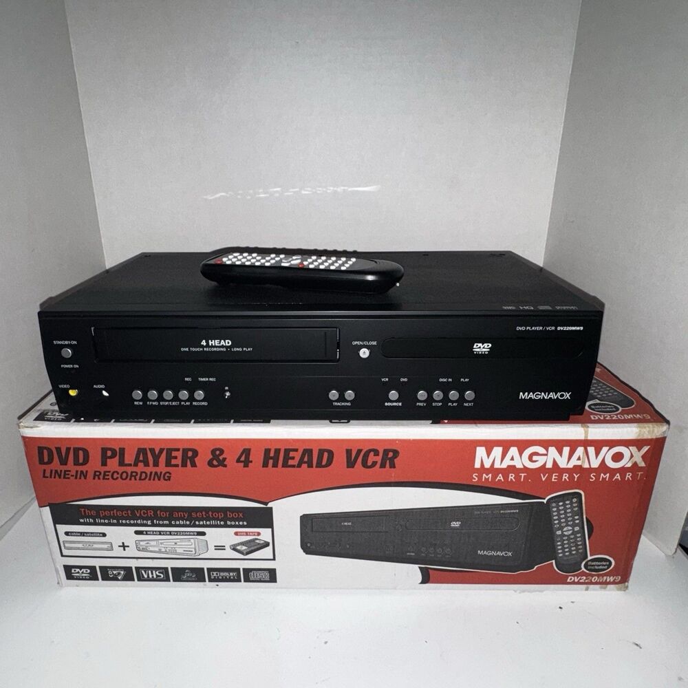 Magnavox DV220MW9 VHS DVD Combo Player 4 Head VCR Remote Tested Works In Box